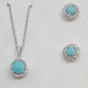 Turquoise and diamond look jewellery set in silver