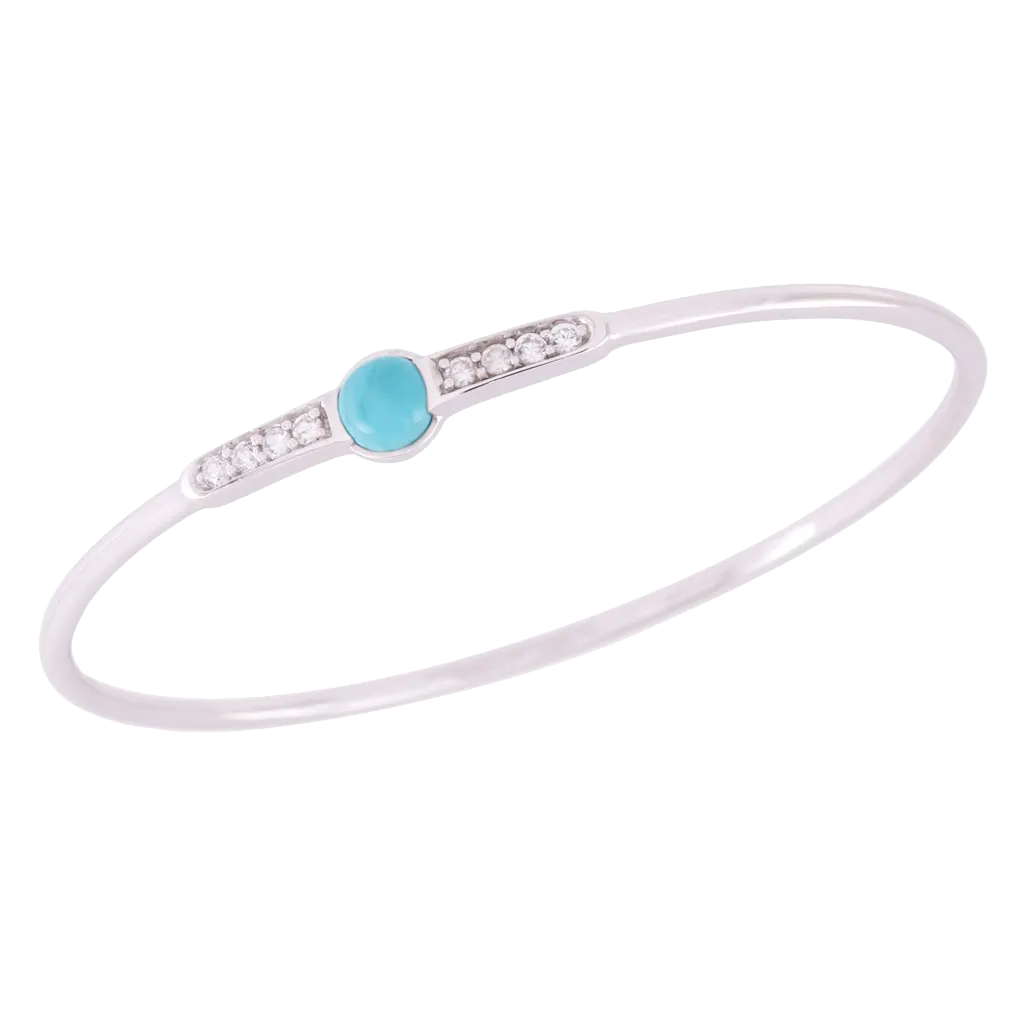 Turquoise and White Zircon Bangle Silver