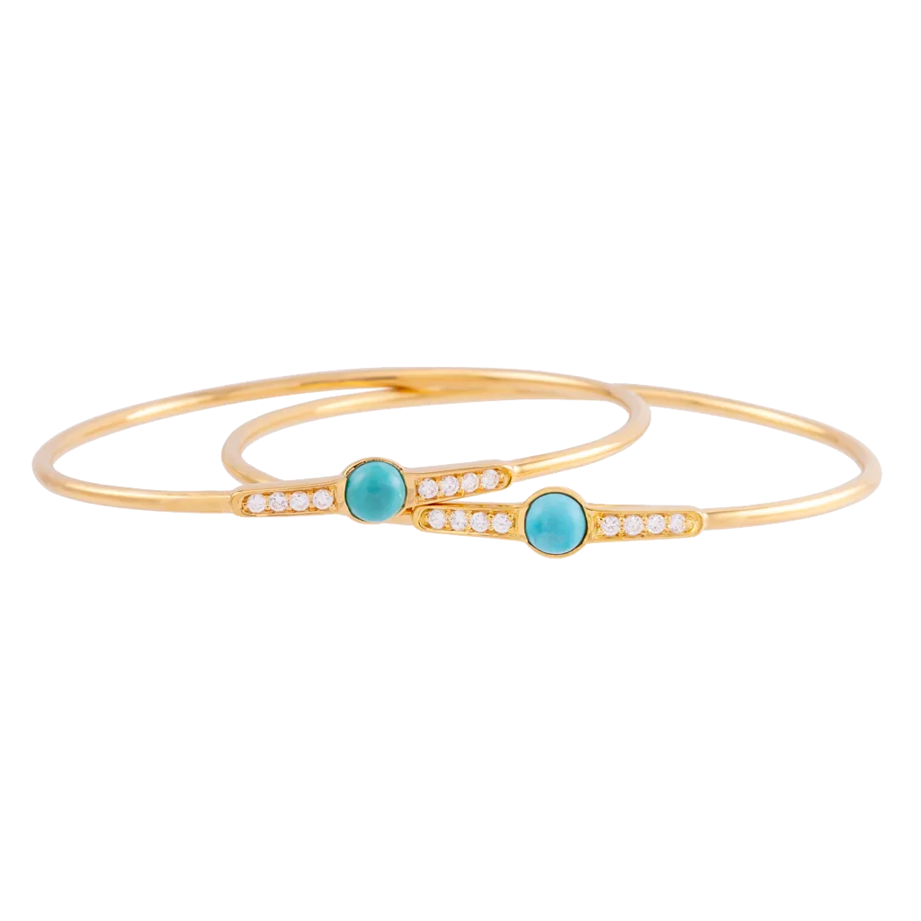 Turquoise and White Zircon Bangle Silver