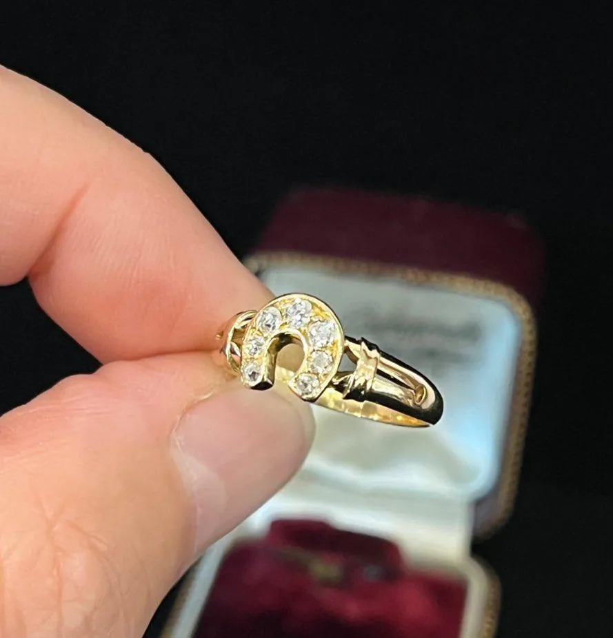 Victorian 18ct Old Cut Diamond Horseshoe Ring