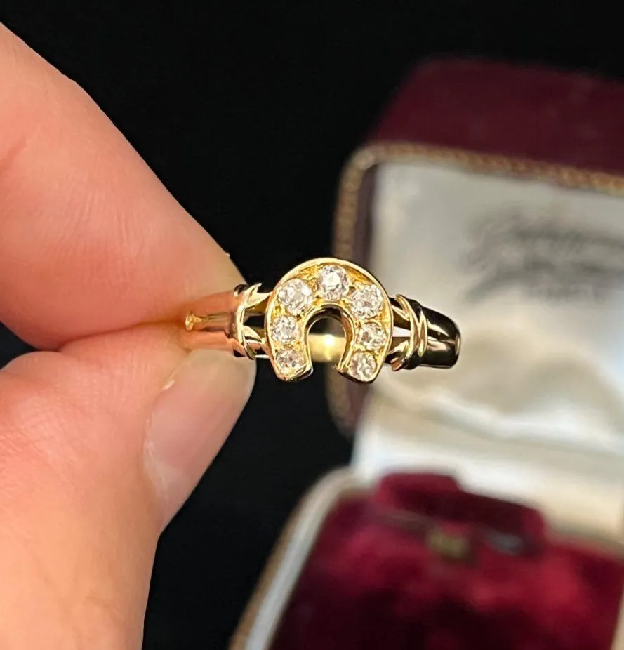 Victorian 18ct Old Cut Diamond Horseshoe Ring