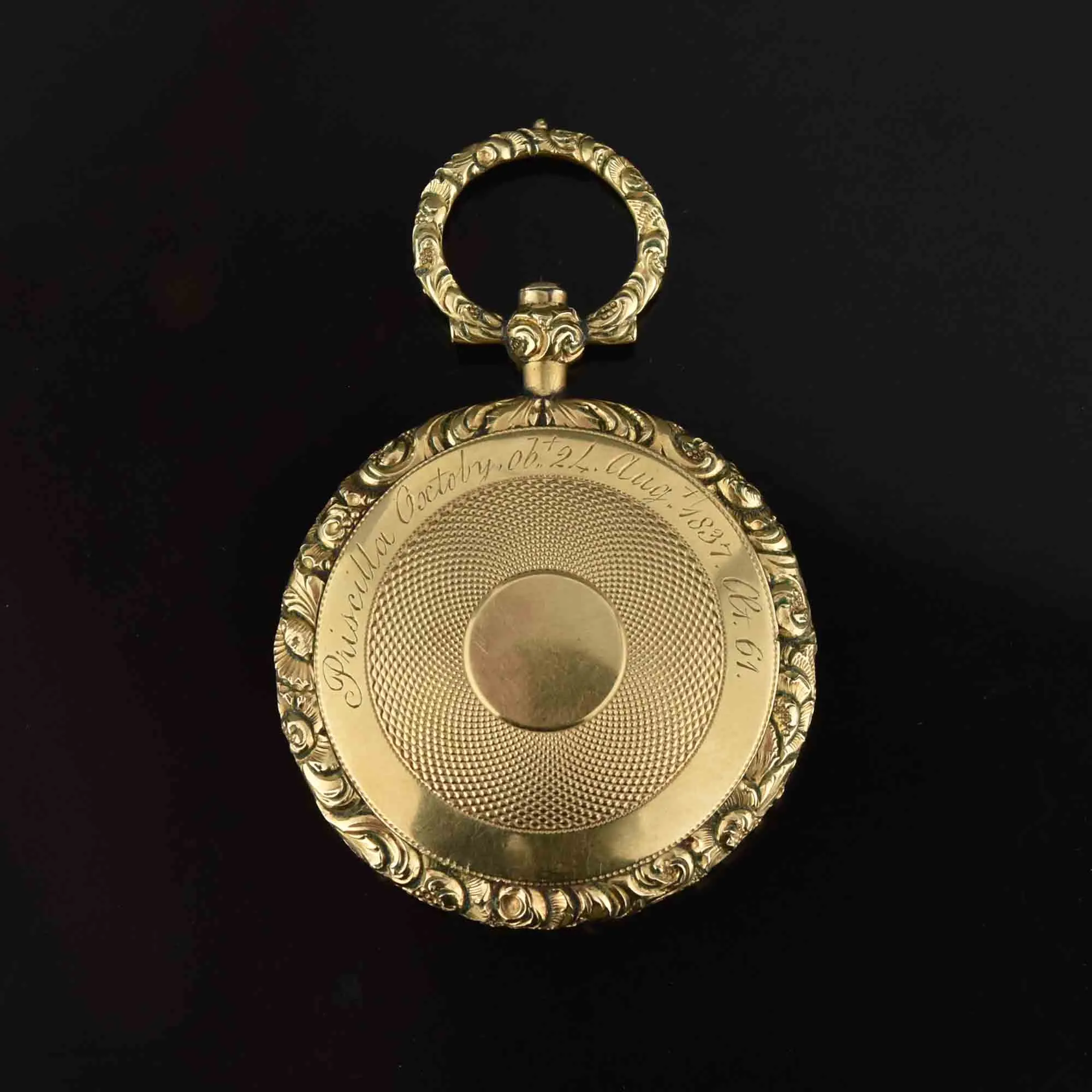 Victorian Georgian Repousse Gold Locket, Mourning Jewelry