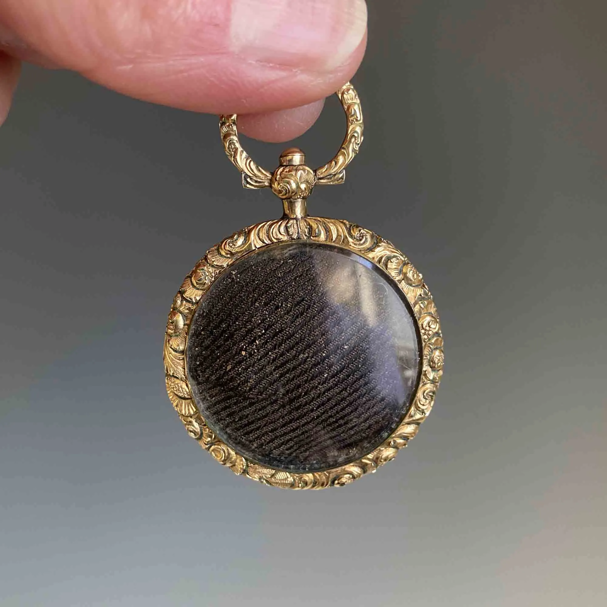 Victorian Georgian Repousse Gold Locket, Mourning Jewelry