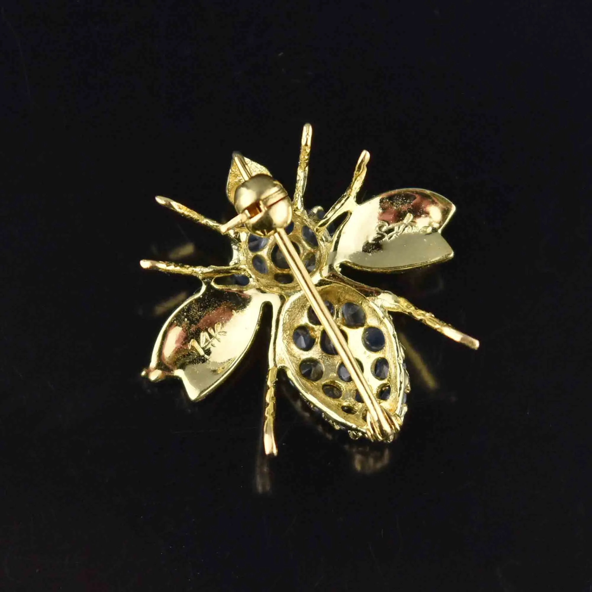 Vintage 14K Gold Sapphire BumbleBee Brooch Pendant