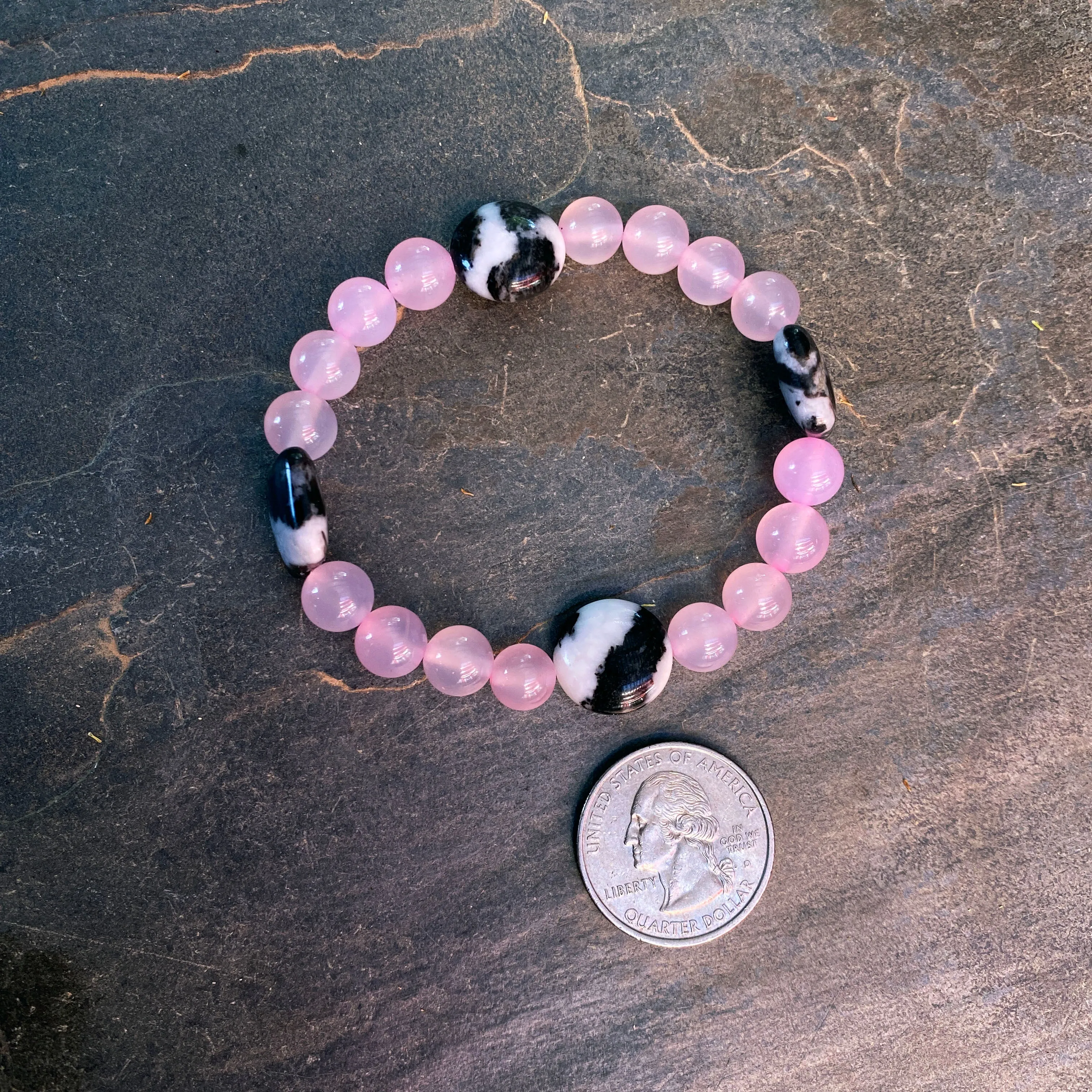 Women's Pink Agate and Zebra Jasper Gemstone bracelet