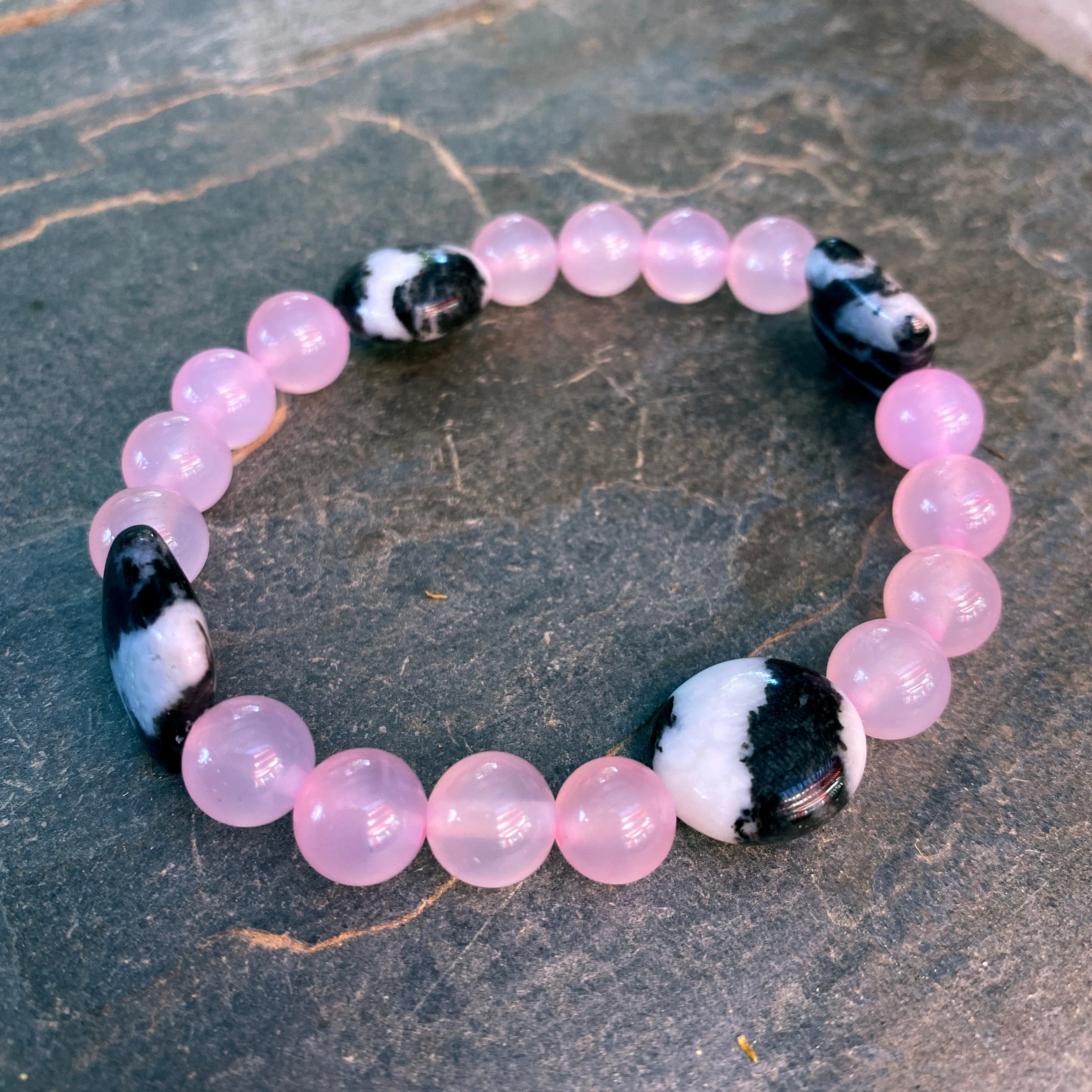 Women's Pink Agate and Zebra Jasper Gemstone bracelet