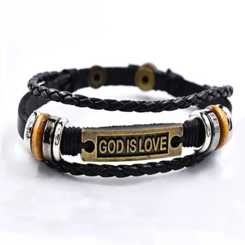 WWJD Fish Leather Bracelet  Jesus Religious Braided Bracelet