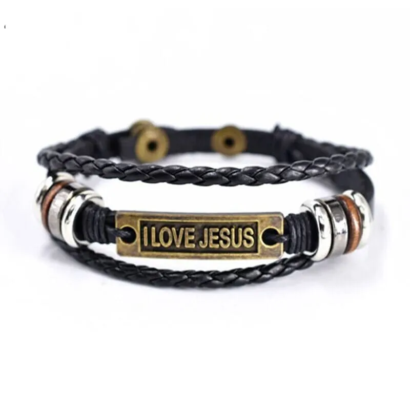 WWJD Fish Leather Bracelet  Jesus Religious Braided Bracelet