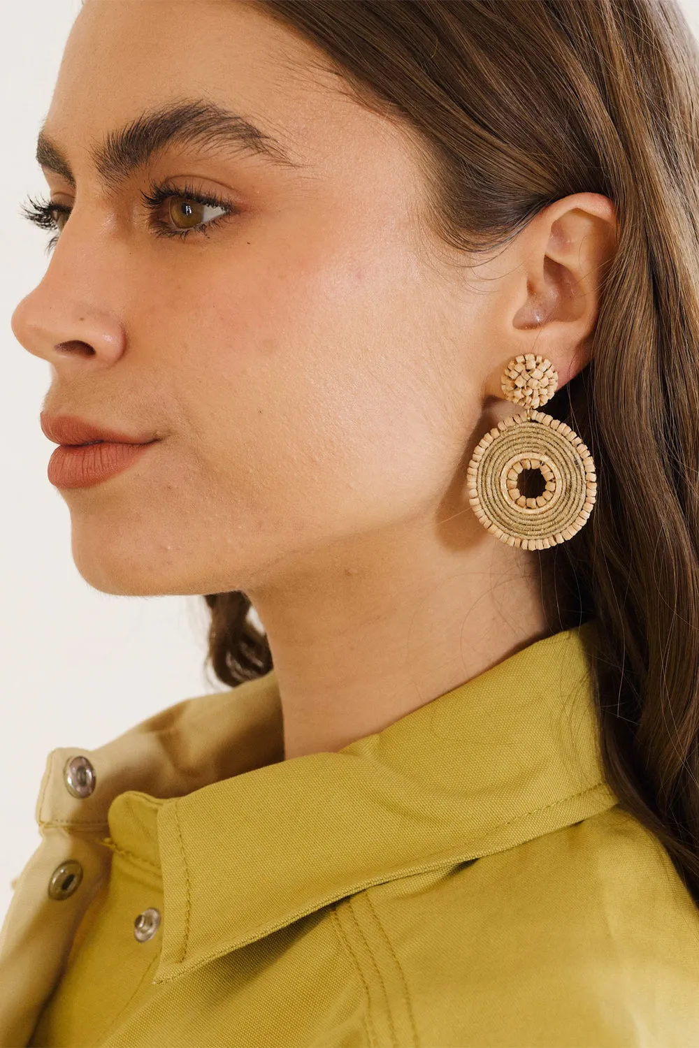 ZODA BETTINA BEADED DISC EARRINGS NATURAL